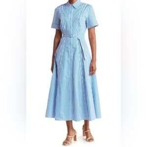 NWT NICHOLAS Tiana 100% Cotton Shirt Dress In Bengal Stripe Olympic Blue, size 0